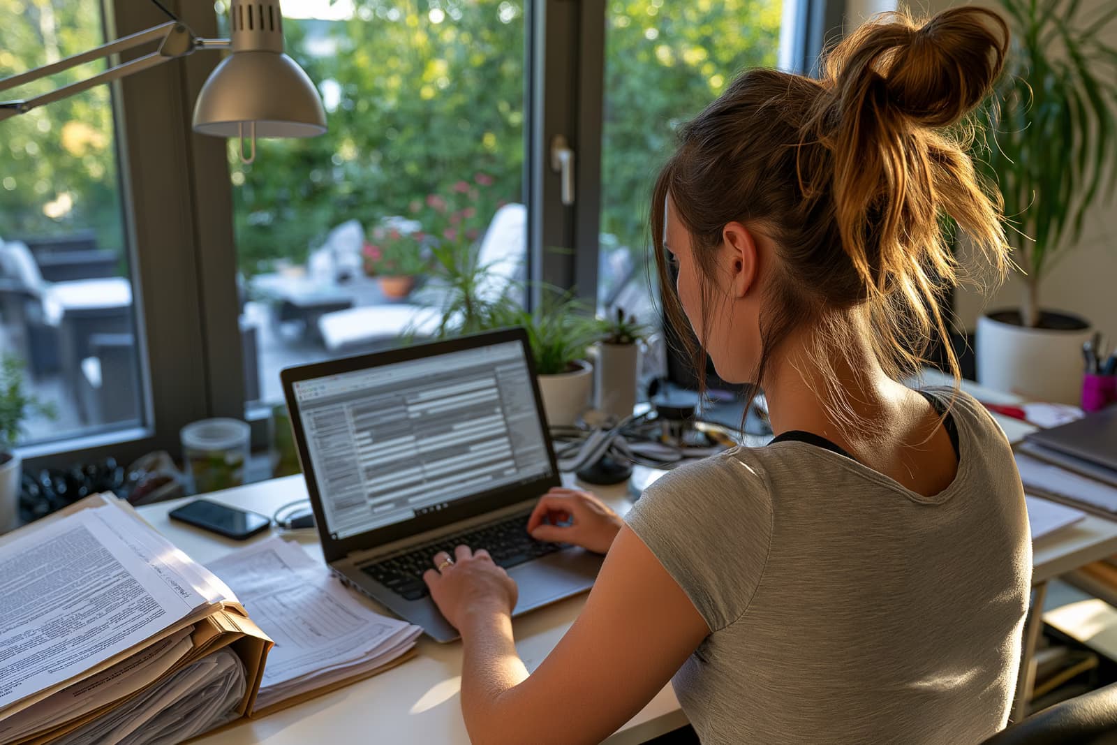 Uma pessoa preenche um pedido de seguro-desemprego digital em um laptop em casa, em vez de preencher formulários em papel para a Agência Alemã de Emprego (Arbeitsagentur).