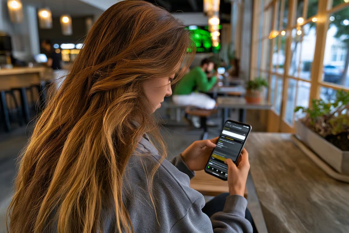 Um smartphone exibindo uma página de resultados de pesquisa e uma loja de aplicativos lado a lado.