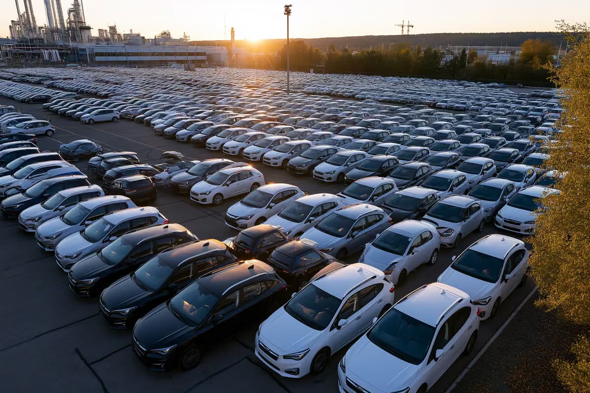 Carros em uma linha de produção da Volkswagen dentro de uma fábrica de montagem na Alemanha.