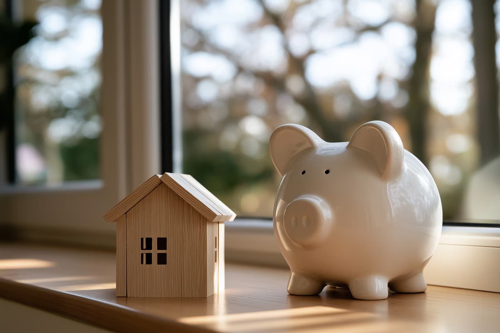 Uma pessoa analisando um contrato de poupança de uma sociedade de crédito imobiliário alemã e extratos bancários em uma mesa.